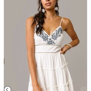 Francesca’s Gabriella Embroidered Ladder Trim Mini Dress XXS